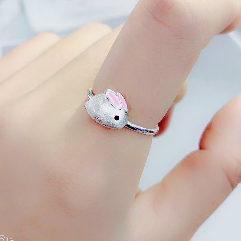 Bunny rabbit ears moon painting oil not rusty waterproof open ring cute ring Korea fashion jewelry accessories factory wholesale in stock