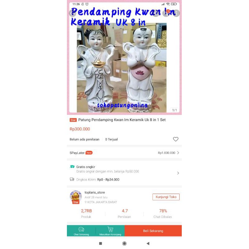 Patung Pendamping Kwan Im Keramik 4in Import