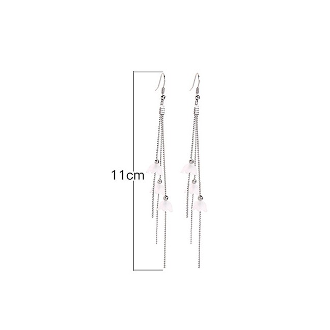 LRC Anting Gantung Fashion Silver Acrylic Flower Tassel Earrings F94053