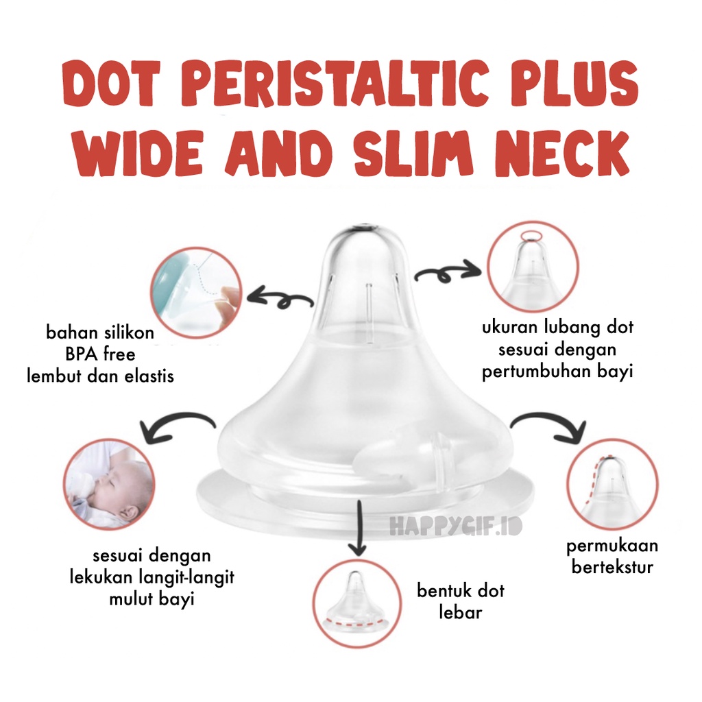 BPA FREE Dot Avent Natural  Peristaltic Plus Pigeon Slim Wide Neck OEM Baby Nipple Dot Botol Susu Empeng Bayi