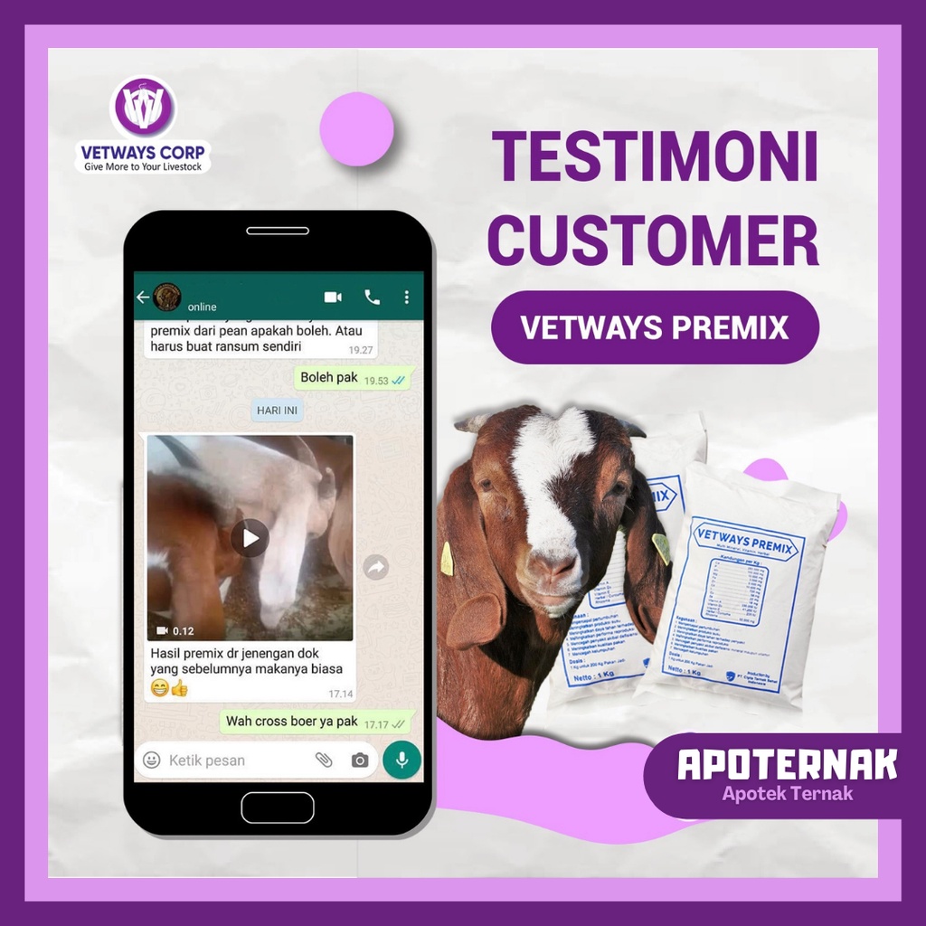 VETWAYS PREMIX 25 KG | Vitamin Mineral &amp; Herbal Penggemuk Untuk Ternak Sapi Kambing Kerbau Kuda | Apoternak