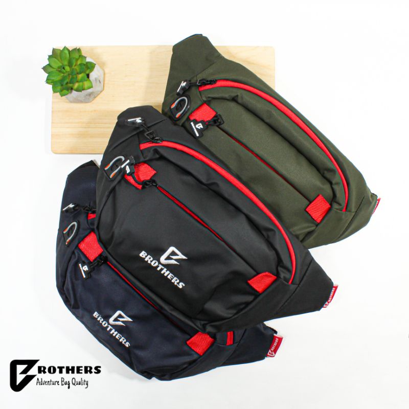 Tas Selempang Waistbag Pria Wanita BROTHERS Waterproof Anti Air Variasi Merah Original