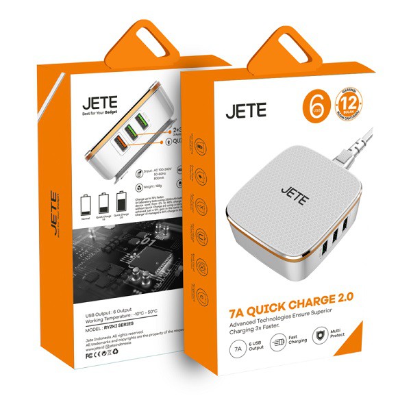 Charger Quick Charger 2.0 with 6 Output JETE Ryzki - Garansi Resmi 12 Bulan