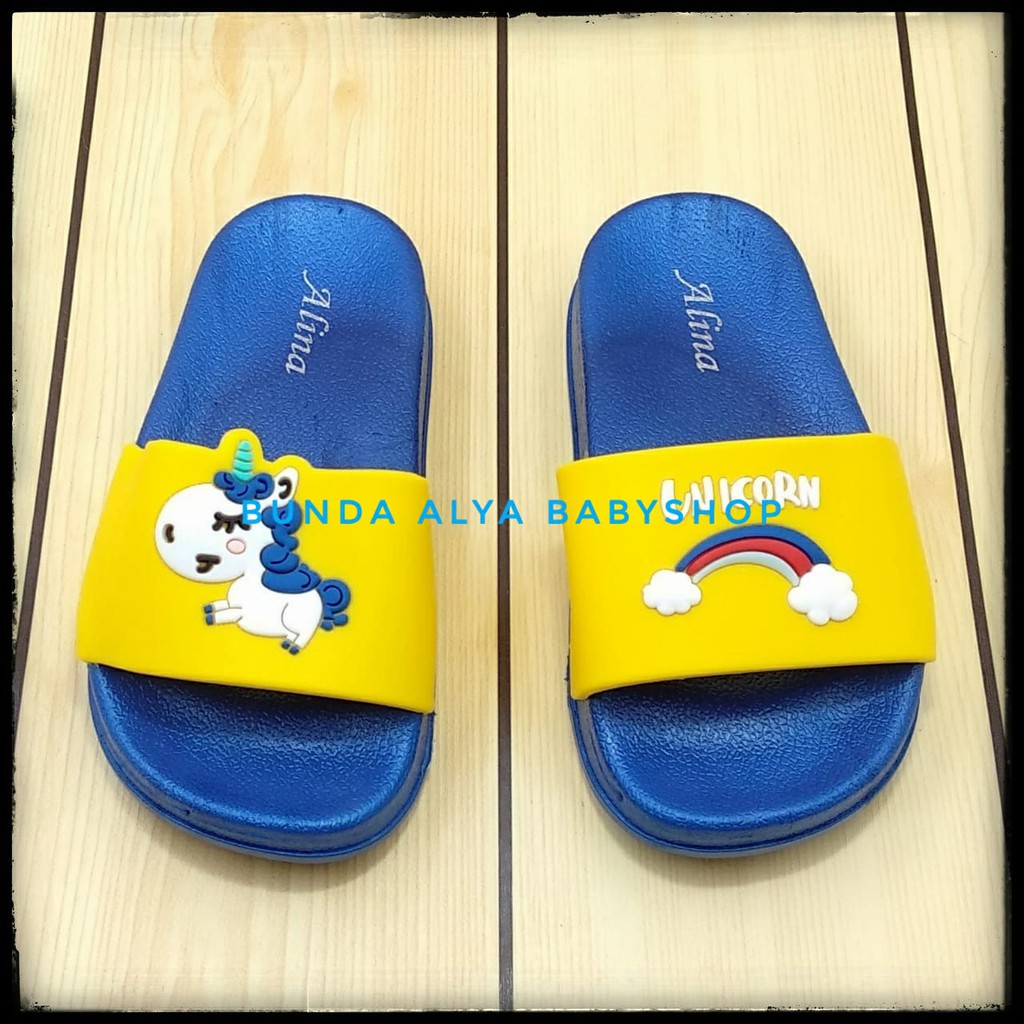 Sendal Anak Perempuan Usia 3 4 5 Tahun IMPORT NAVY Elastis - Sandal Anak Cewek Karet Unicorn Size 26 - 30