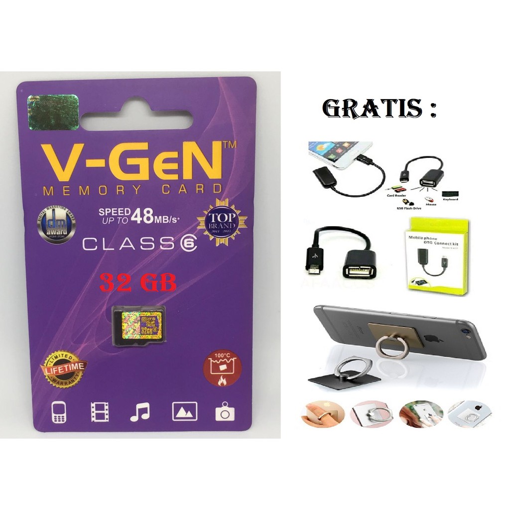 Memory Evo Plus Vgen 32 GB Class 6 - 10 Gratis Kabel OTG + Iring HP handphoneCard microSDHC_MGM27