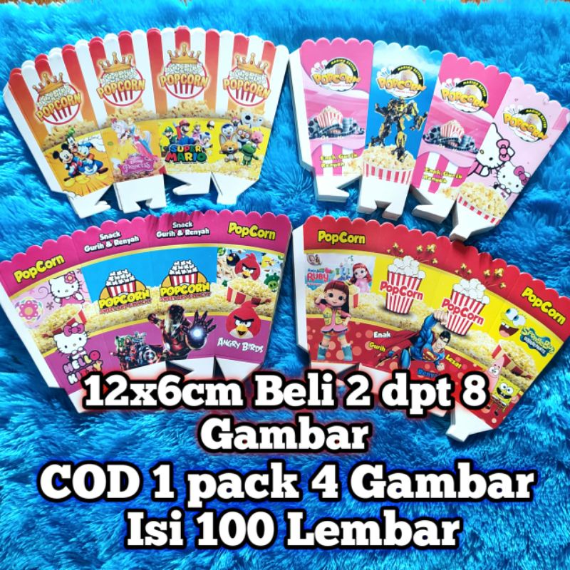 kertas popcorn 12x6cm 1 pack 100 lembar kemasan popcorn bungkus popcorn wadah popcorn