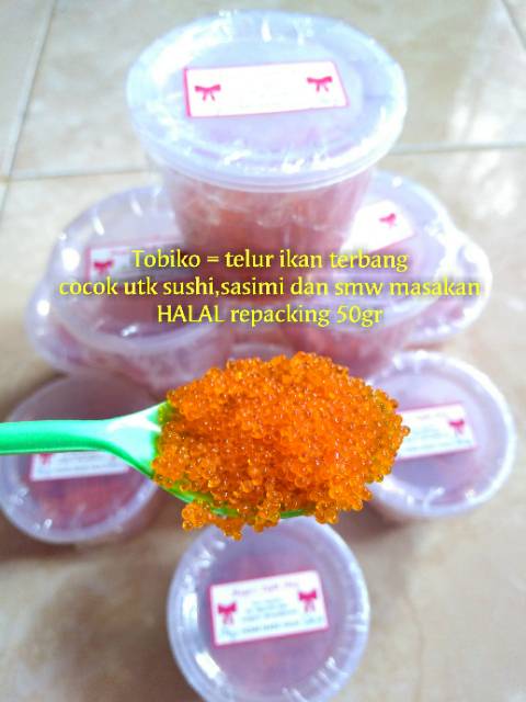 Tobiko roe telur ikan caviar flying fish tobiko orange hitam hijau wasabi halal sashimi sushi