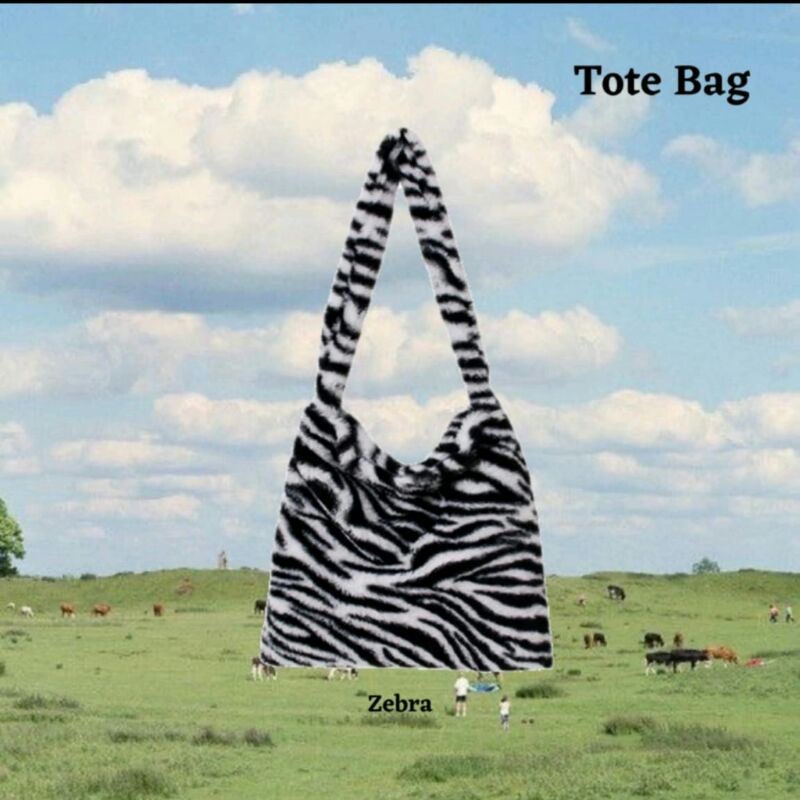 Tote Bag Bulu Wanita Motip Sapi Loreng Zebra