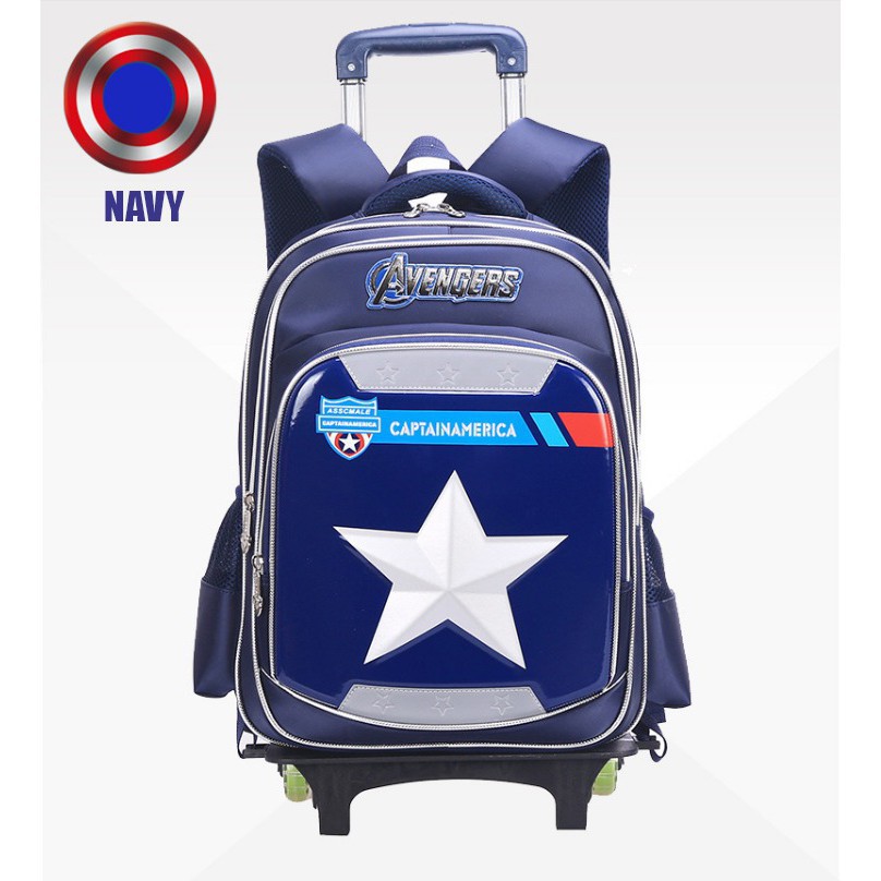 (RK)Tas Troli Anak Sekolah SD SMP Captain America 3D 6 Roda Import
