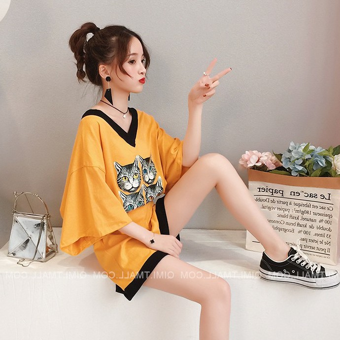 KSE-09 set atasan bawahan wanita import korea jepang big size oversized kucing