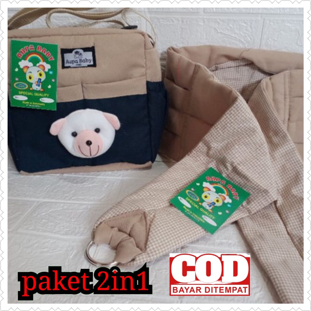 Paket 2in1 Gendongan Polos  DAN Tas Bayi BERUANG