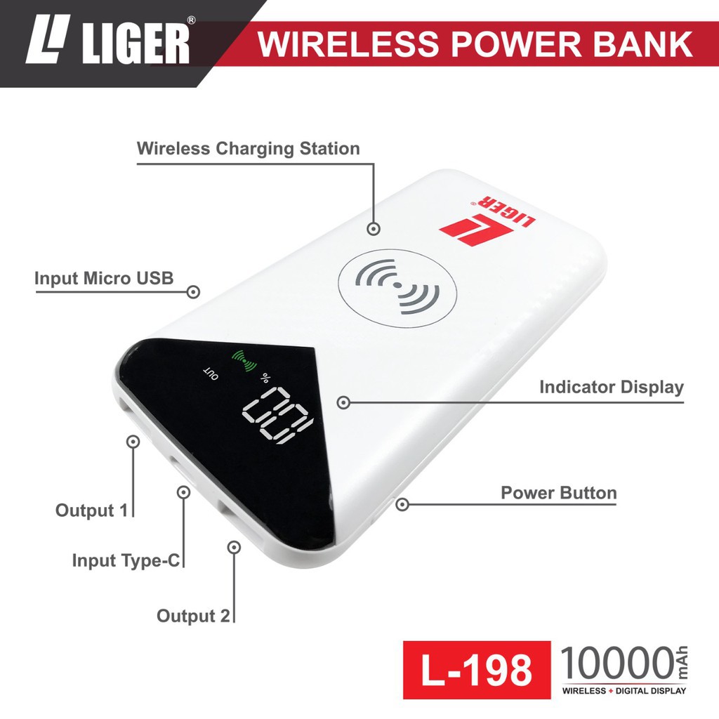 Power Bank Liger L-198 Wireless 10000mAh with Digital Display