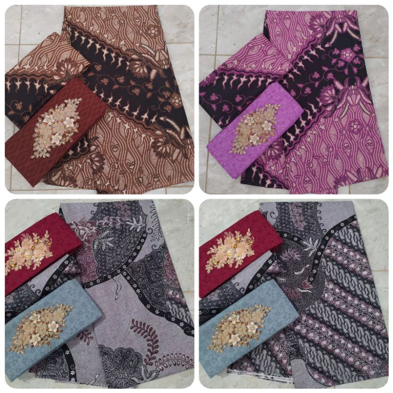 BATIK WARNA LILAC SEKAR MAWAR SET EMBOS