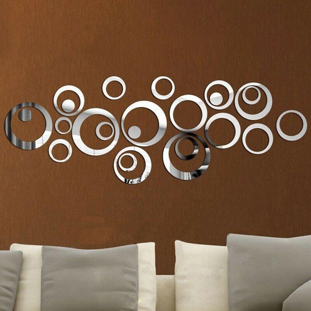 TOP 24 Pcs Stiker Dinding Tiga Dimensi 24 Pcs Lingkaran Cermin Ubin Acrylic Art Decor