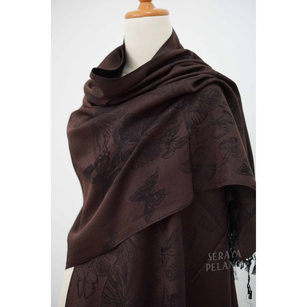 Pashmina Cashmere Motif Kupu-Kupu 01 | Selendang | Scarf | Syal | Shawl | Pasmina Kashmir | Souvenir | Hadiah Ulang Tahun | Birthday Gift | Aksesoris Fashion Wanita | Import Quality | Grosir Murah | Luxury Scarf