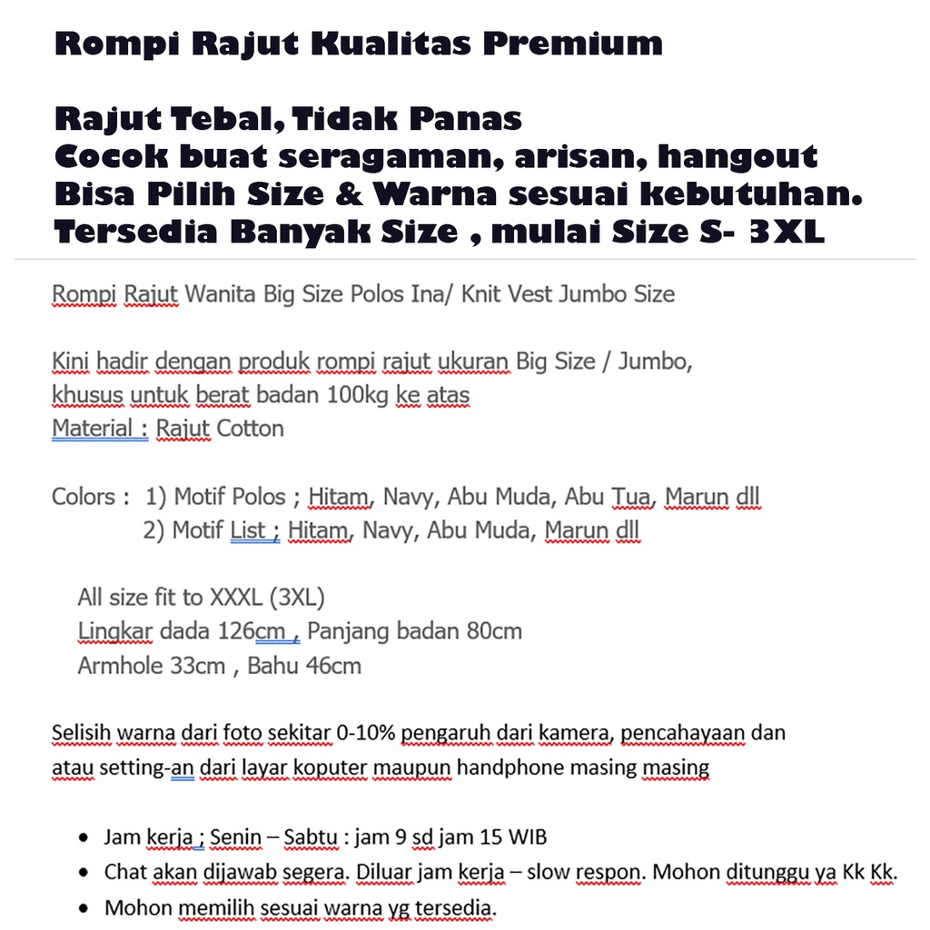 Rompi Rajut Wanita Jumbo Big Size / Oversize Women Vest