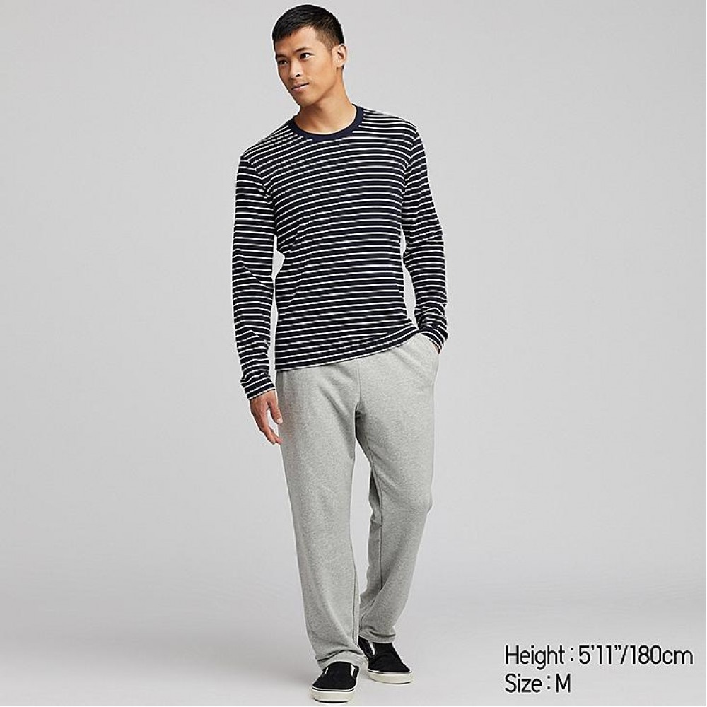  UNIQLO  Unq Man Stripe Yellow LS Grey kaos  lengan panjang 