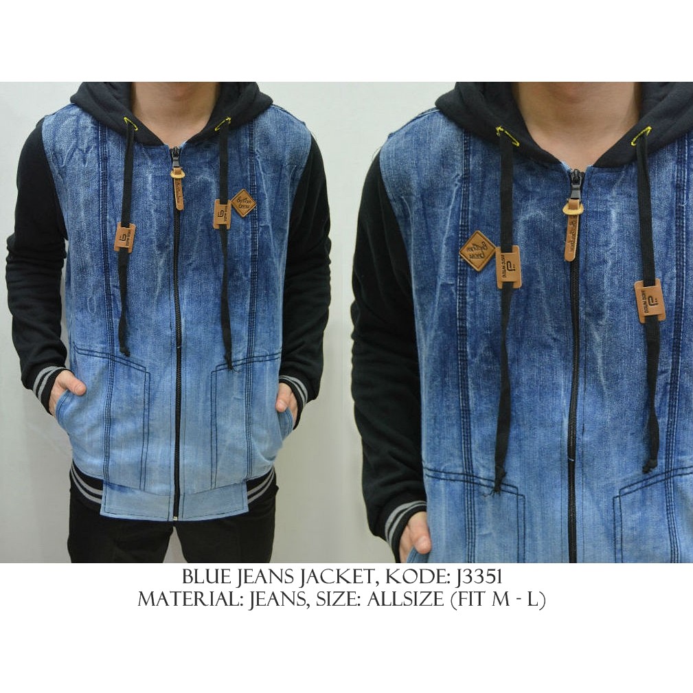 Terlaris JAKET HOODIE COWOK MAN PRIA BROTHER BROSS JACKET MOTIF JEANS BIRU J790 XW1W