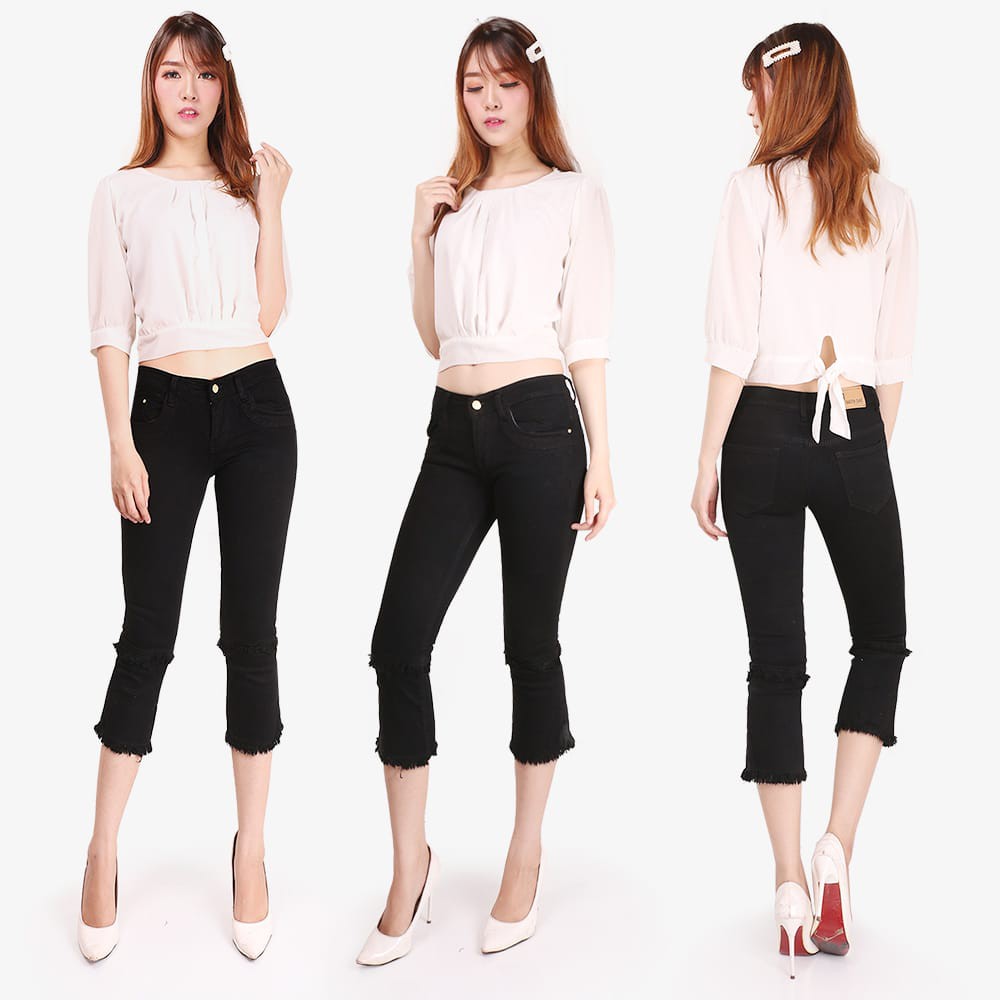 CELANA jeans wanita cutbray 7/9 HITAM CELANA JEANS RAWIS