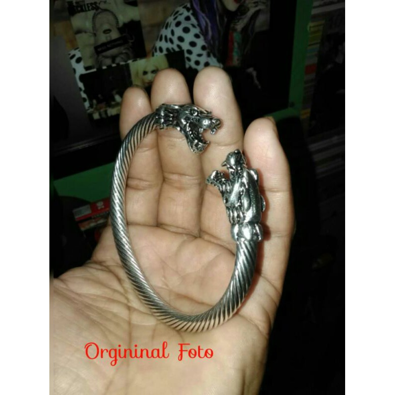 Gelang Pria Kepala Macan STAINLESS STEEL Besi Putih