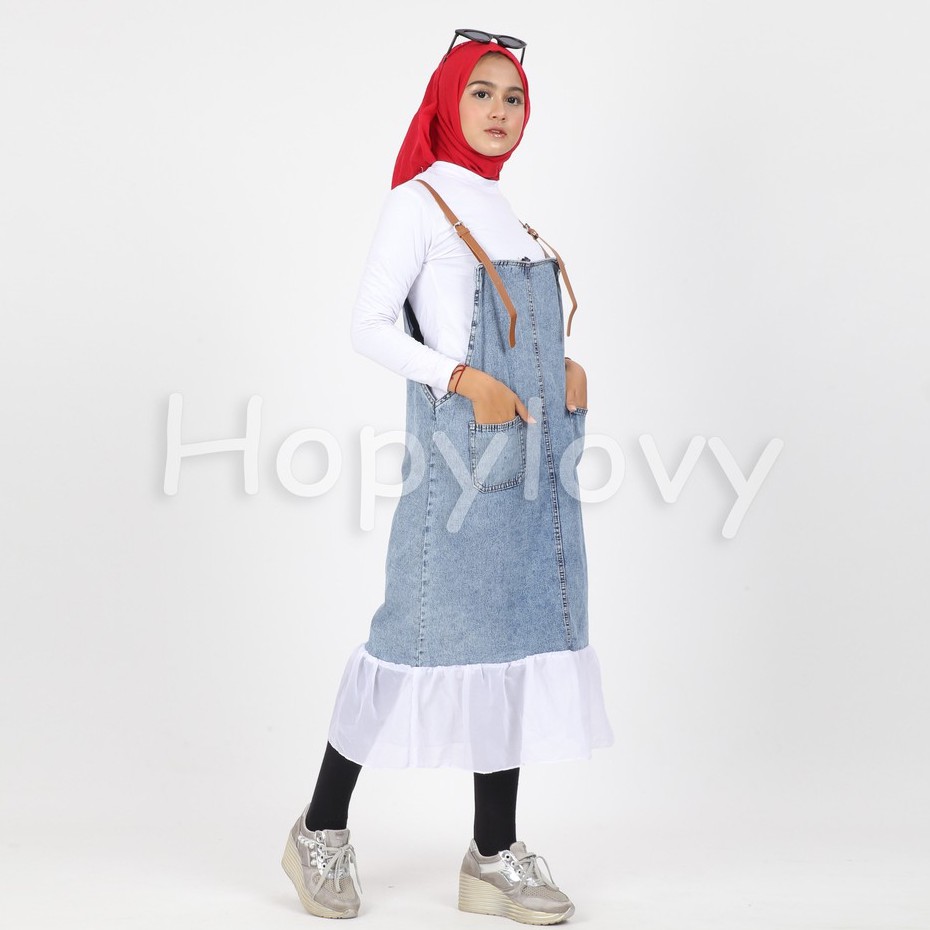 HOPYLOVY - Overall Jeans Wanita Snow Acid Kombinasi Sifon Mytha