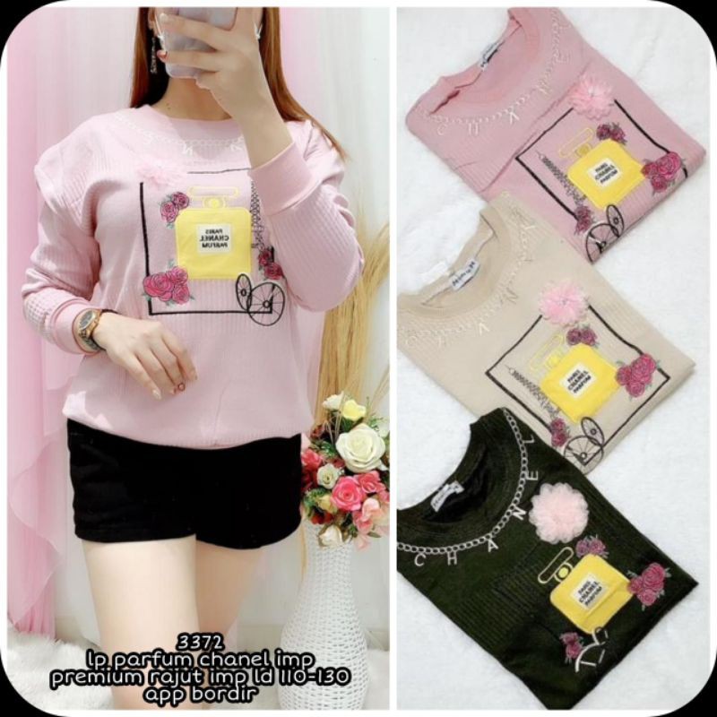 3372 kaos lengan panjang parfum chanel Premium rajut