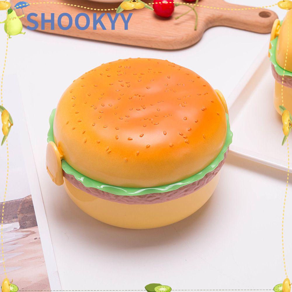 Chookey Set Kotak Makan Siang Bento / Hamburger / Burger / Garpu Dua Tingkat Untuk Anak Sekolah