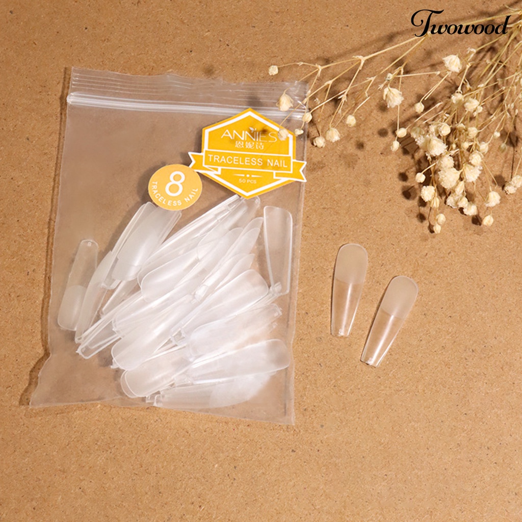 Twowood 50Pcs / Kantong Kuku Palsu Transparan Ultra Tipis Bentuk T Tahan Lama Untuk Nail Art Wanita