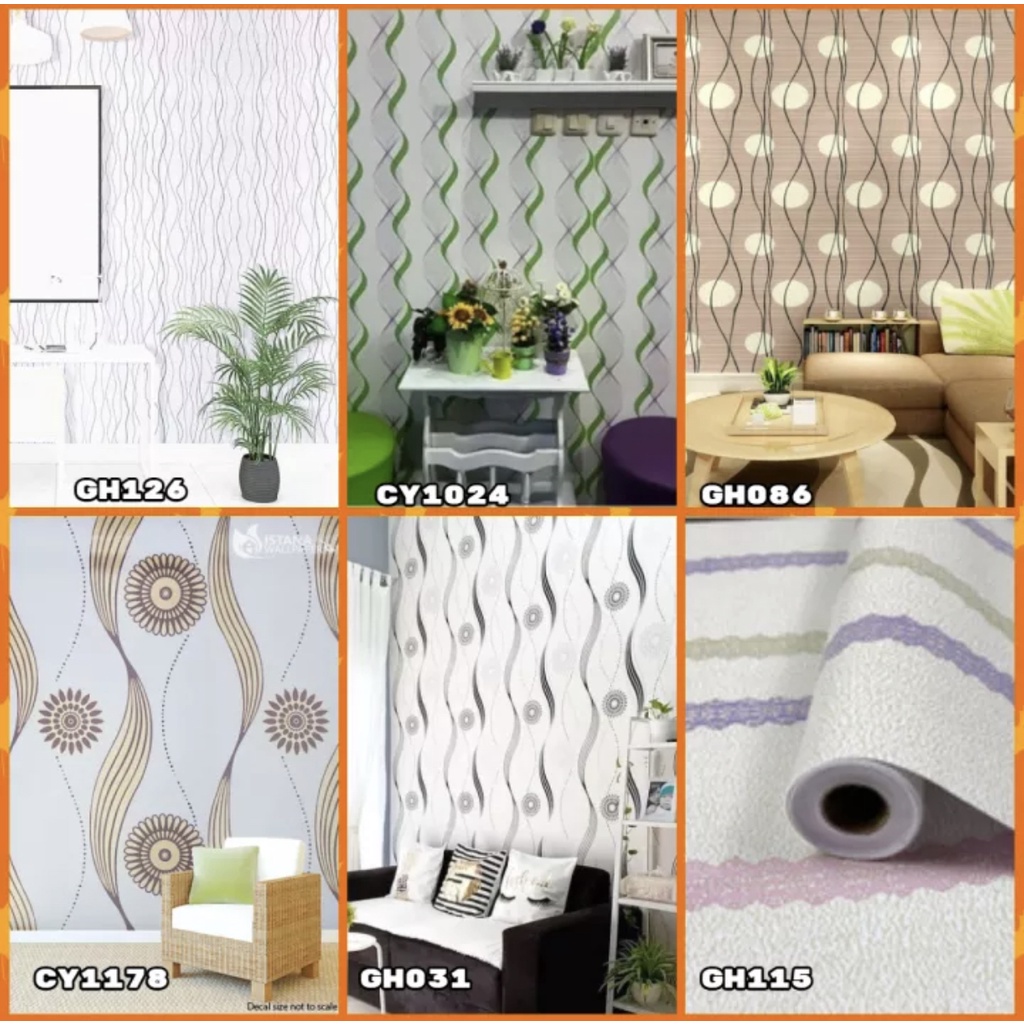 ￼Wallpaper Stiker Dinding Motif Salur Ulir 45 cm x 9-10m