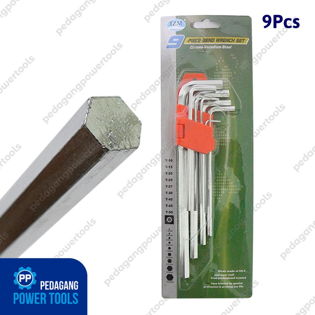 IZM Kunci L Set Panjang Flat 9 Pcs 1.5-10 mm Long Hexagon Key Wrench