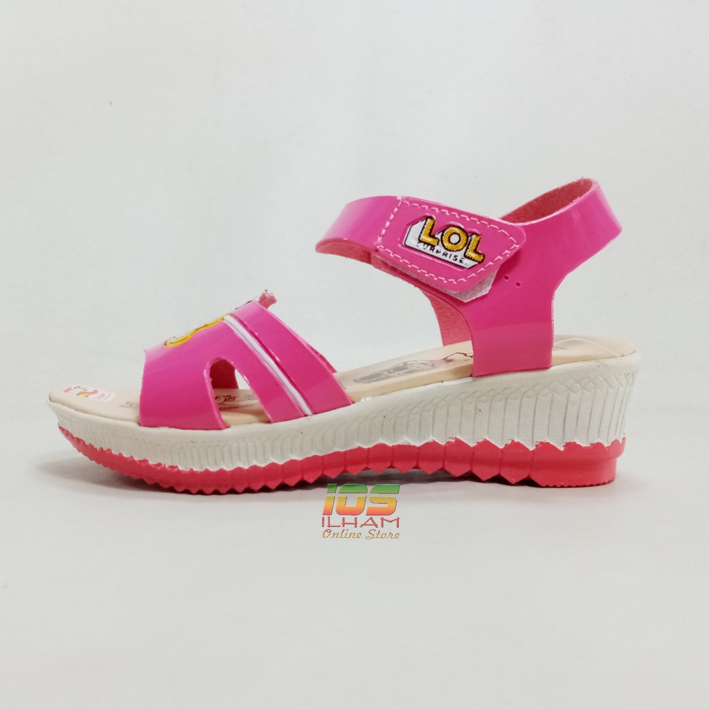 Sandal Let Wegdes Anak Sabyan J12 Motif LOL Hak 4cm Size 26-35