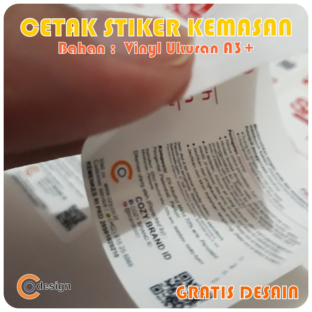 

CETAK STIKER KEMASAN VINYL UKURAN A3+ (GRATIS DESAIN)