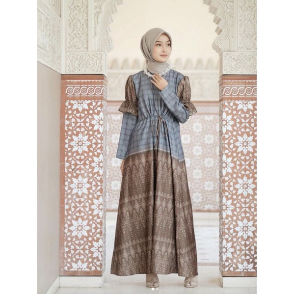 TWOTONE DRESS By VANILLA HIJAB _ TEALBROWN SM (READY)