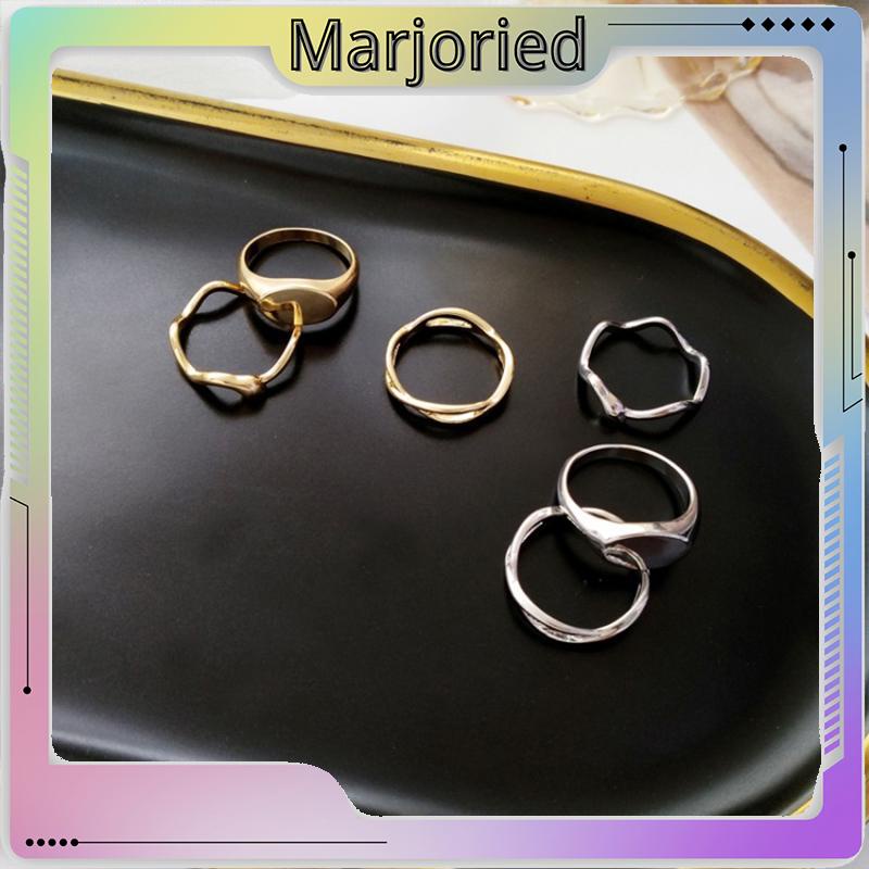 3pcs / Set Cincin Jari Telunjuk Desain Geometri Asimetris Untuk Wanita-MJD