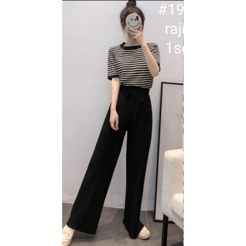 ONE SET RAJUT PREMIUM IMPORT (COD)-Lengan pendek Hitam