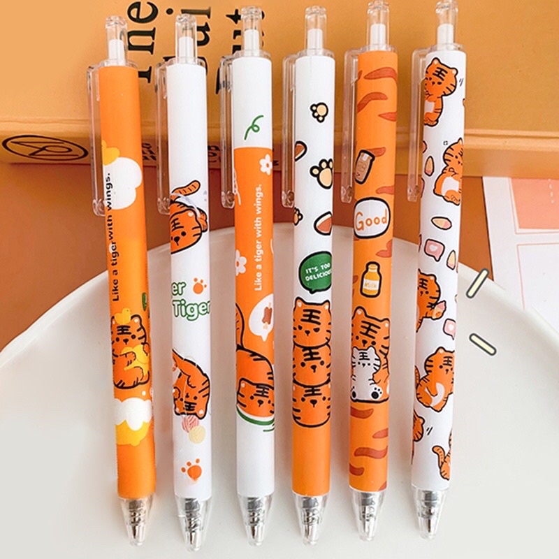 TIGER  1 PCS Pen Gel Retractable Black Ink 0.5 Fancy Cute Pretty Korean Style Japanese Kawaii Cartoon For Student Pulpen Mekanik Tinta Hitam Lucu Unik Imut Karakter Kartun Cantik Gaya Korea Jepang Lovely Pelajar Aesthetic