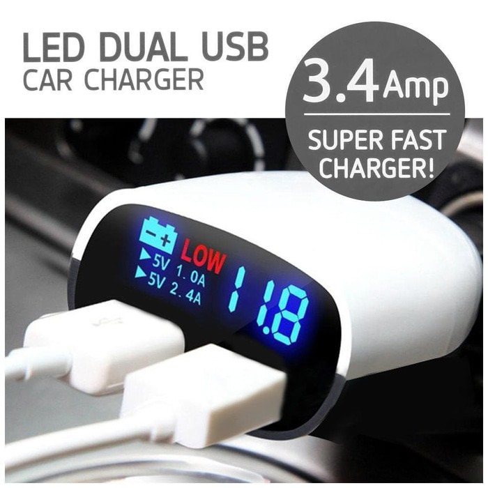Super Fast Charger LED Dual USB 3.4A / Charger Mobil Fast Charging