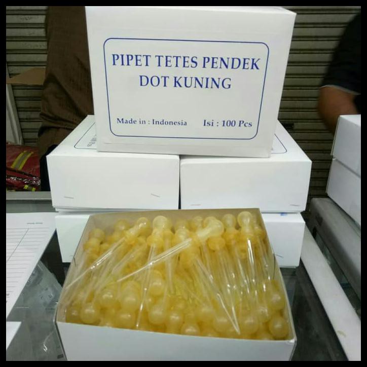 Pipet Tetes Pendek Dot Kuning / Pipet Kaca