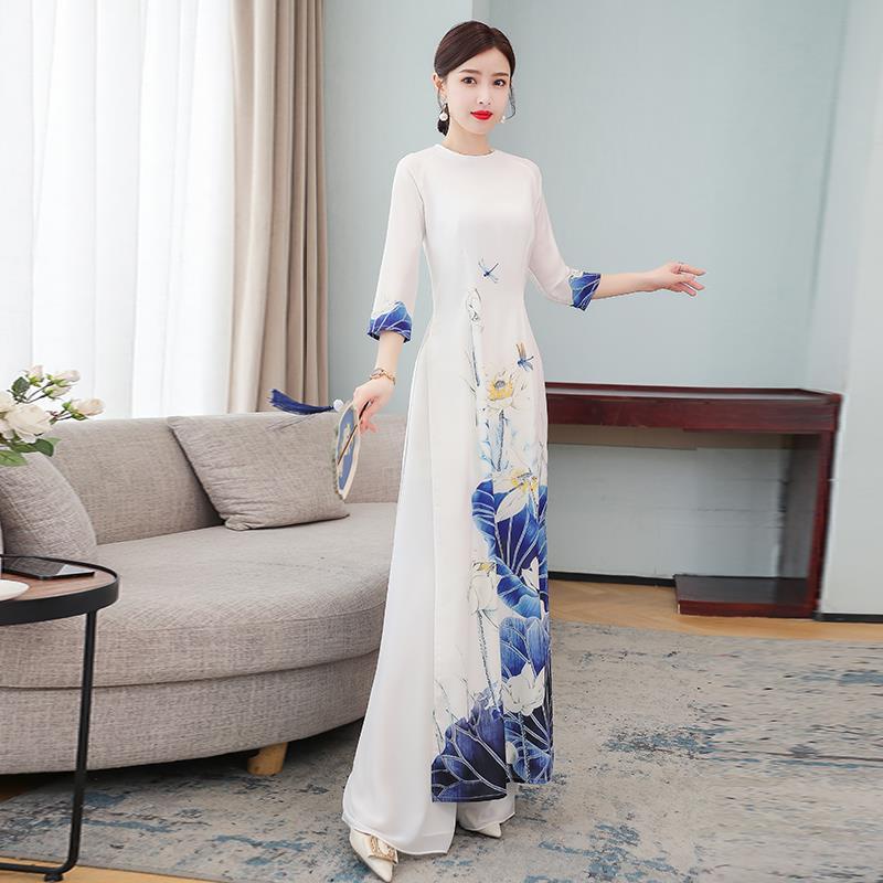 Love new Vietnamese cheongsam traditional Vietnamese Audrey two-piece set of daily performance cloth