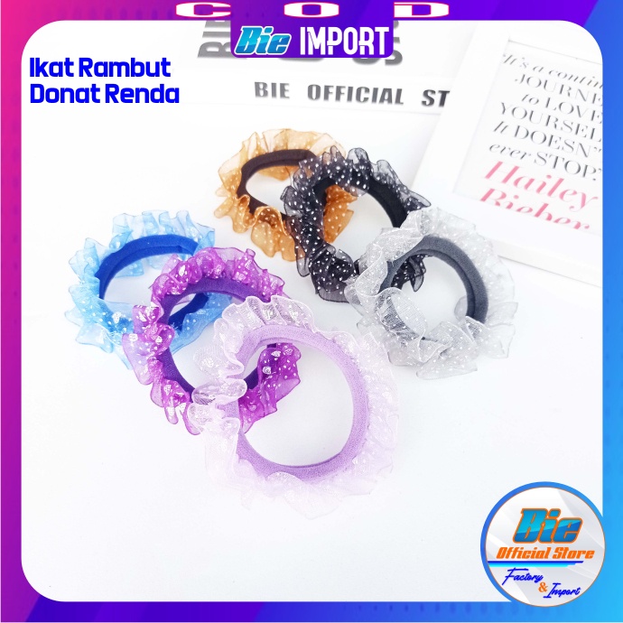 Scrunchie Ikat Rambut Motif Donat Renda Premium Impor Best Seller