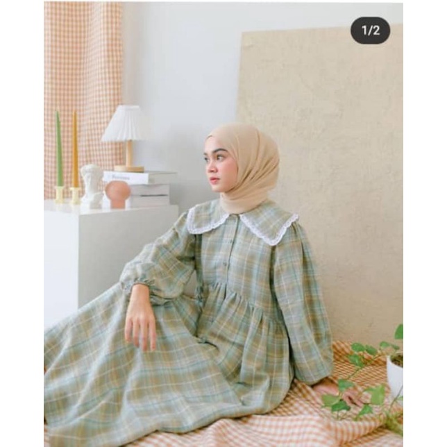 Sabine dress plaid olive by hadeeorlin