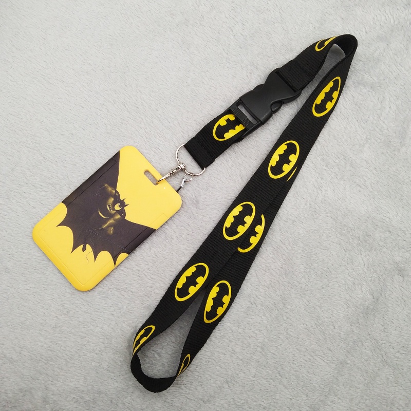 2 IN 1 Holder Kartu ID Motif Batman Dengan Lanyard Leher Tahan Lama Untuk Ponsel Sturdy