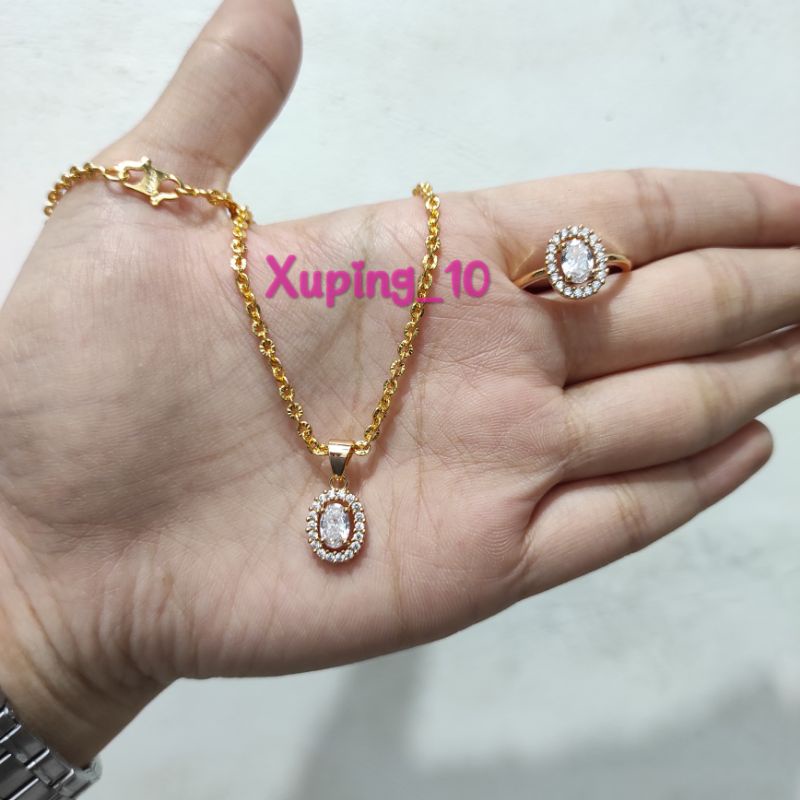 2in1 Set Perhiasan Wanita Kalung + Cincin Permata Model Mewah