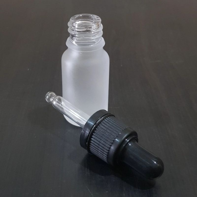 botol kaca pipet 10ml frosted doff bening - ring segel hitam