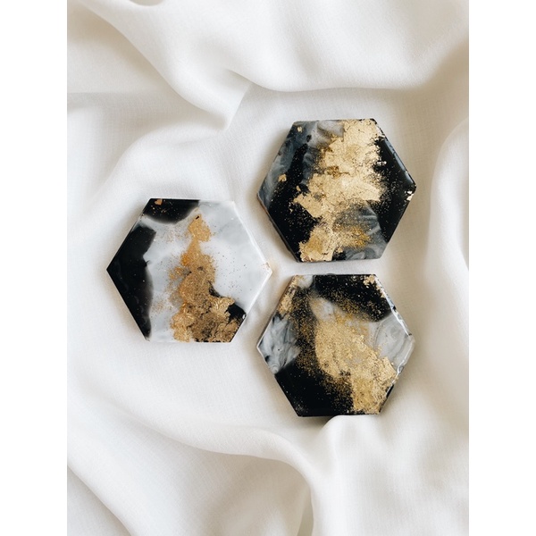 HexOnyx gold Coaster / Tatakan gelas resin / Tatakan gelas custom / Tatakan gelas unik