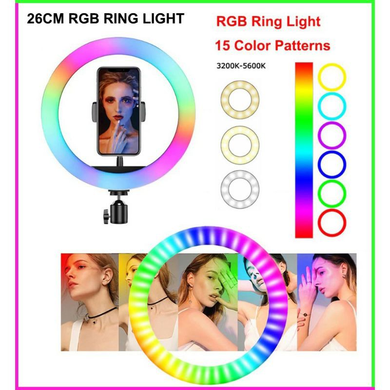 Ringlight RGB Rainbow 16cm Ring Light Led 6inch Plus Ball Head Lampu Selfie Rainbow