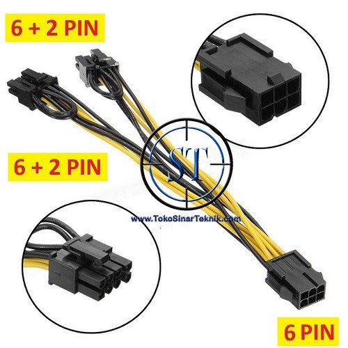 Kabel Power PCIE Splitter VGA 6 PIN Female to Dual 8 PIN (6+2) 2 Cabang Copper Wire Suitable for PSU PC