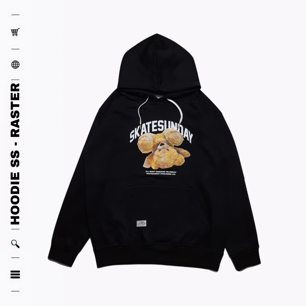 SKATESUNDAY - Jaket Hoodie Sweater Pria Wanita Original Bear Hitam Series
