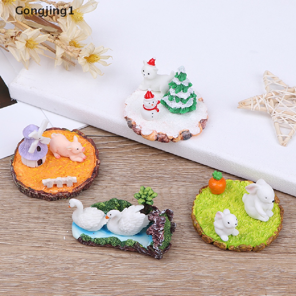 Gongjing1 / 3pcs / set Miniatur Kelinci / Angsa Dekorasi Lanskap Mikro / Taman