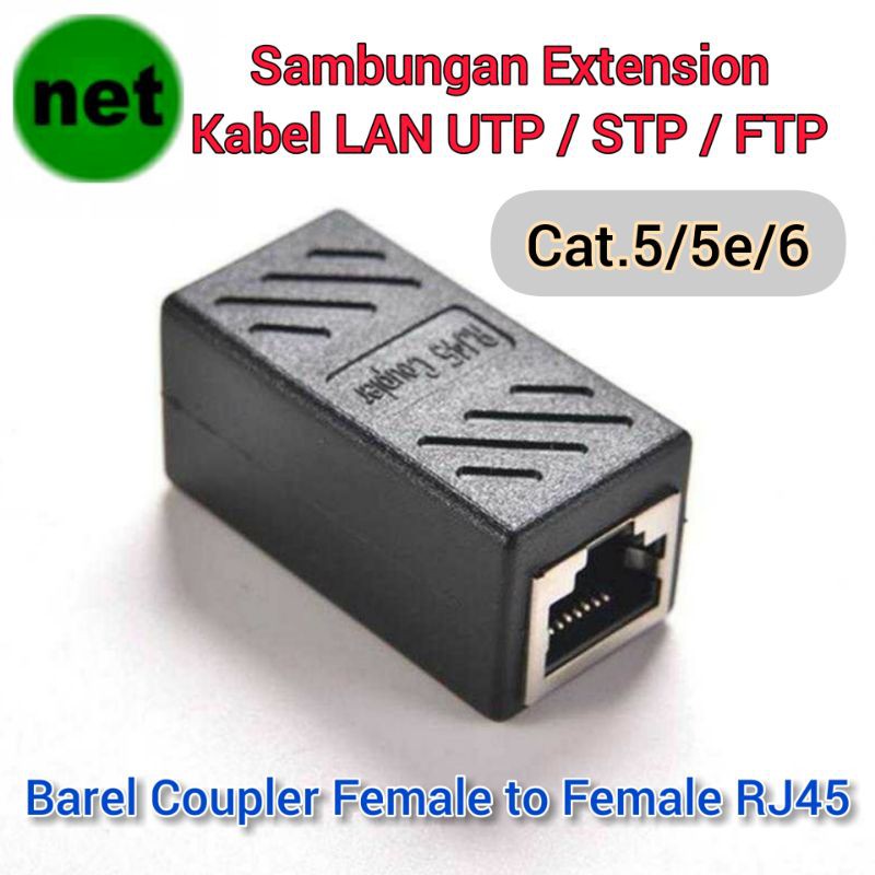 Barel Coupler Female RJ45 Extension Sambungan Kabel LAN UTP STP FTP Cat.5e Cat.6